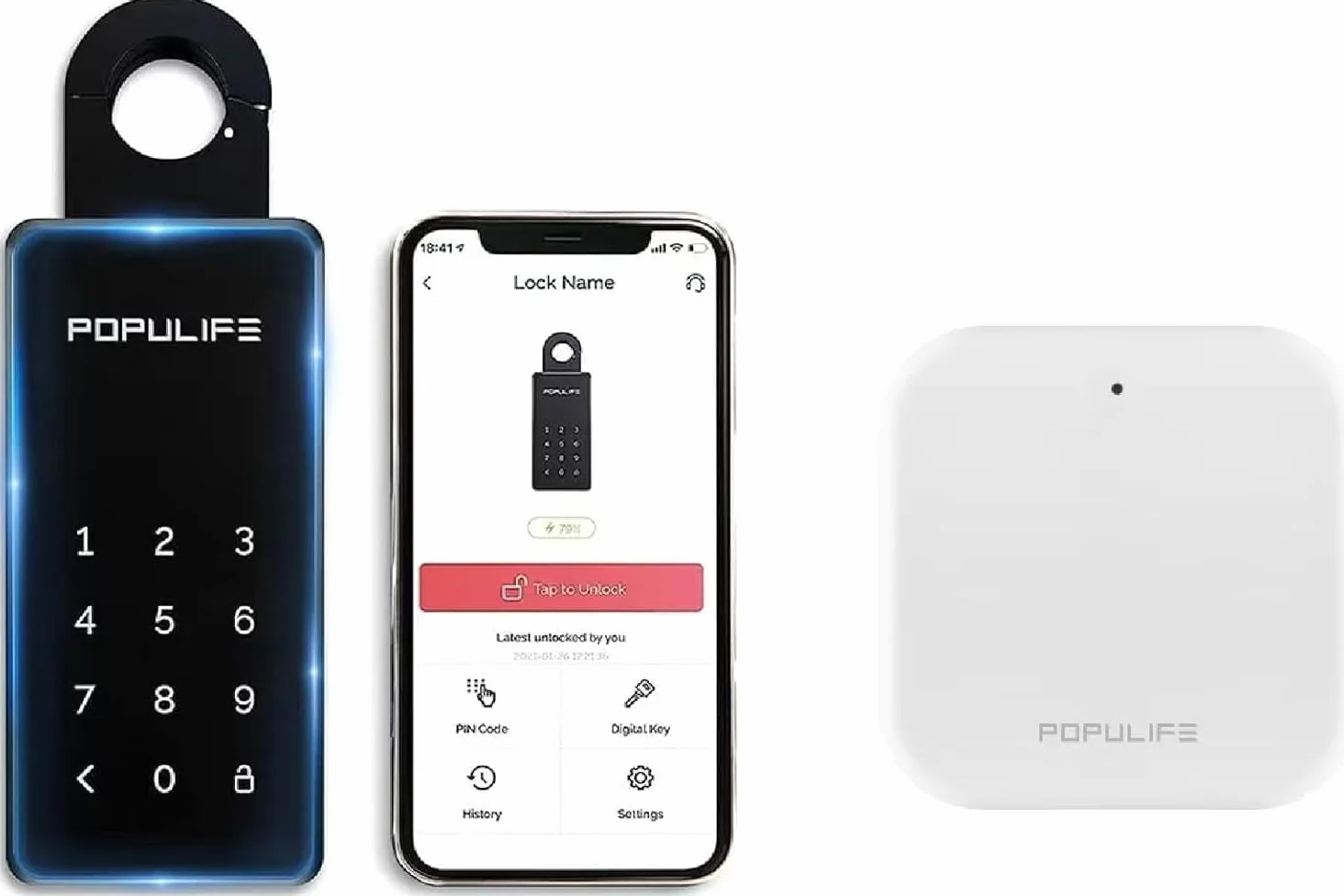 Populife WiFi-Schlüsseltresor mit Gateway, IP66 Wasserdicht, Fernsteuerung, Wandmontierung