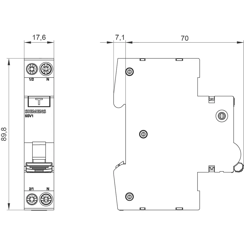 Siemens 5SV13166KK16 FI/LS kompakt RCBO 1P+N 6kA TypA 30mA B16 230V, Fehlerstrom- und Überlastschutz in 1TE (50% Platzersparnis)