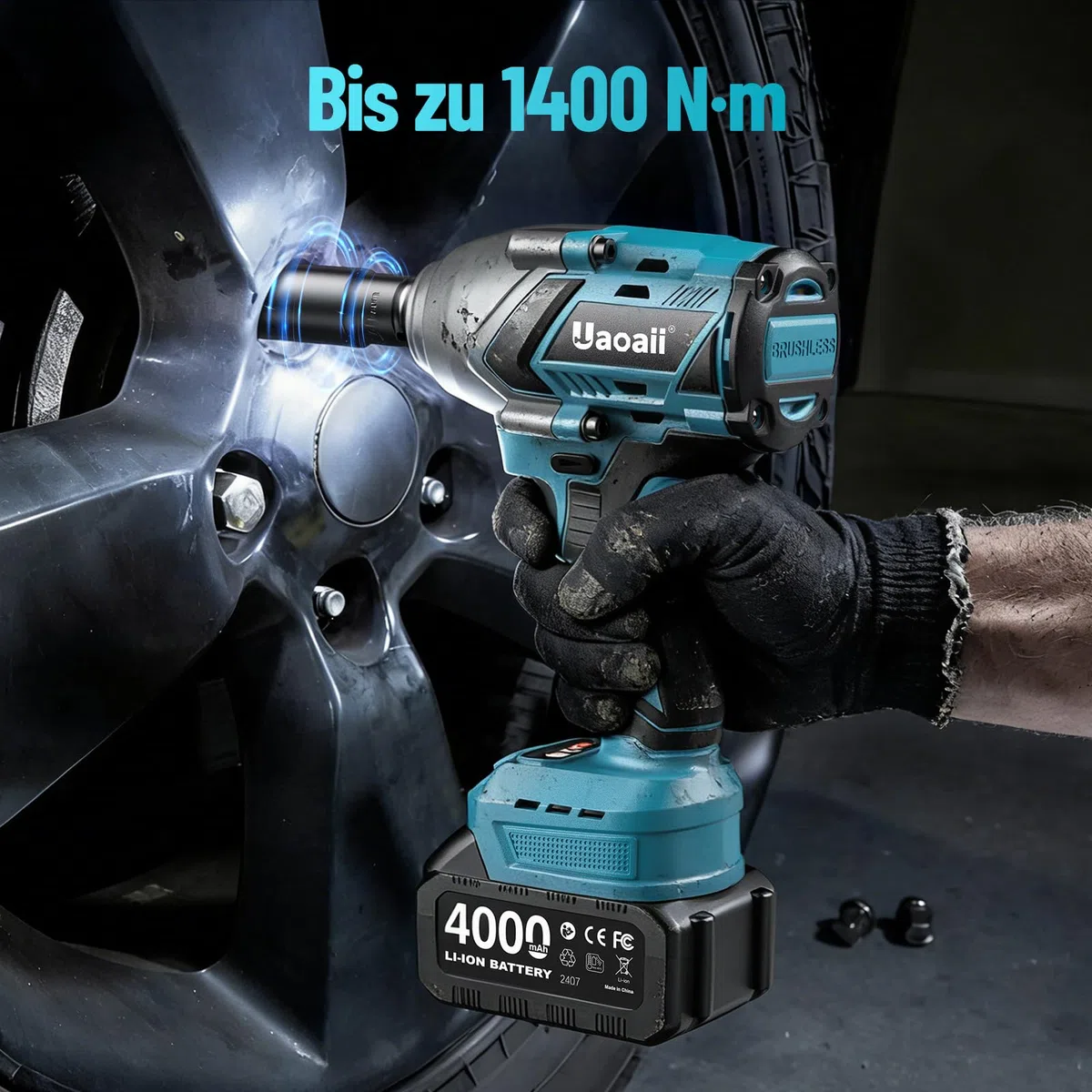 Akku Schlagschrauber 1/2" 1000 Nm, Schlagschrauber LKW Reifenwechsel mit 4000 mAh Akku, Elektrischer Schlagbohrschrauber Bürstenloser Motor mit 5 Stecknüssen