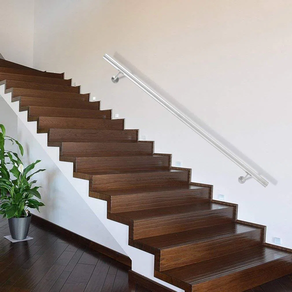 Edelstahl Handlauf V2A 42,4mm 240K geschliffen Wandhandlauf mit leicht gewölbter Endkappe 1000 mm