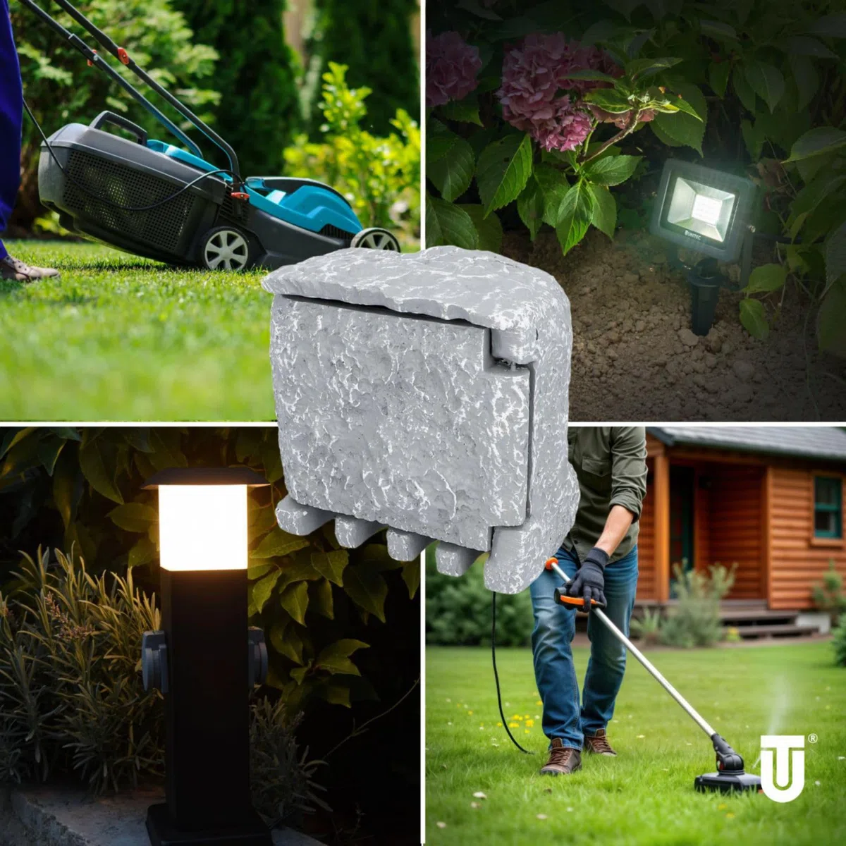 UNITEC Steckdosenverteiler Garten Steinoptik IP44 2 Steckdosen Würfel ZSU