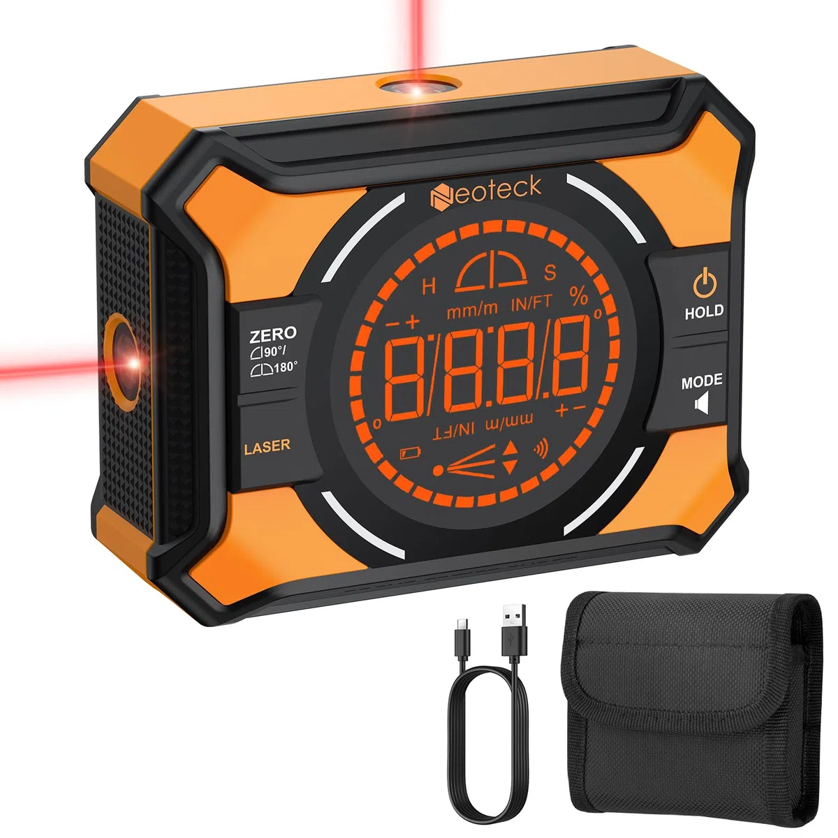 Neoteck Digitaler Winkelmesser 3 IN 1 Neigungsmesser Laser Wasserwaage mit LED Display, Kreuzlinie für Holzarbeiten, Säge, Hängerahmen, DIY