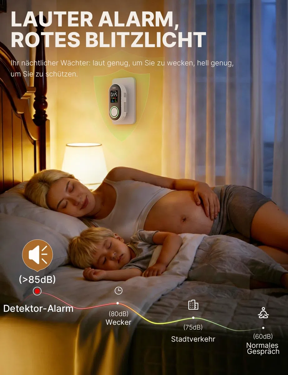 MOES 4-in-1 Gasmelder und Kohlenmonoxid Melder für Steckdose mit 1000mAh Akku, CO & Gaswarngerät (Erdgas/Propan) mit Temperatur & Luftfeuchtigkeit Display, 85dB Alarm für Zuhause und Wohnmobil