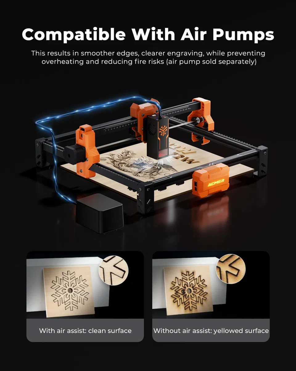 ACMER S2 12W Laser Cutter, 72W Leistung Laser Graviermaschine, Gravieren und Schneiden von Holzplatten mit nur einem Klick für Geldverdienen kleine Unternehmen, Heimwerkerarbeiten, 300 * 300mm