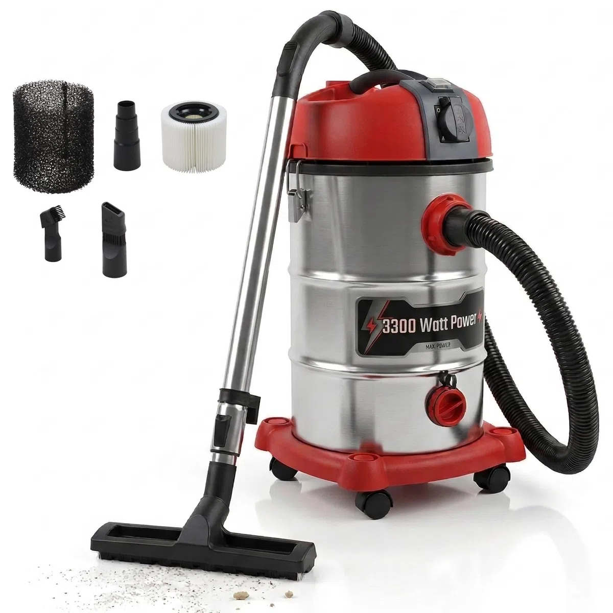 STAHLMANN VAC3300 Industriestaubsauger 3300W | Steckdose mit Automatik (2000W) | Blasfunktion | 21kPa Saugleistung | Nass- & Trockensauger 30L | Werkstattsauger ohne Beutel | Baustellen-Sauger