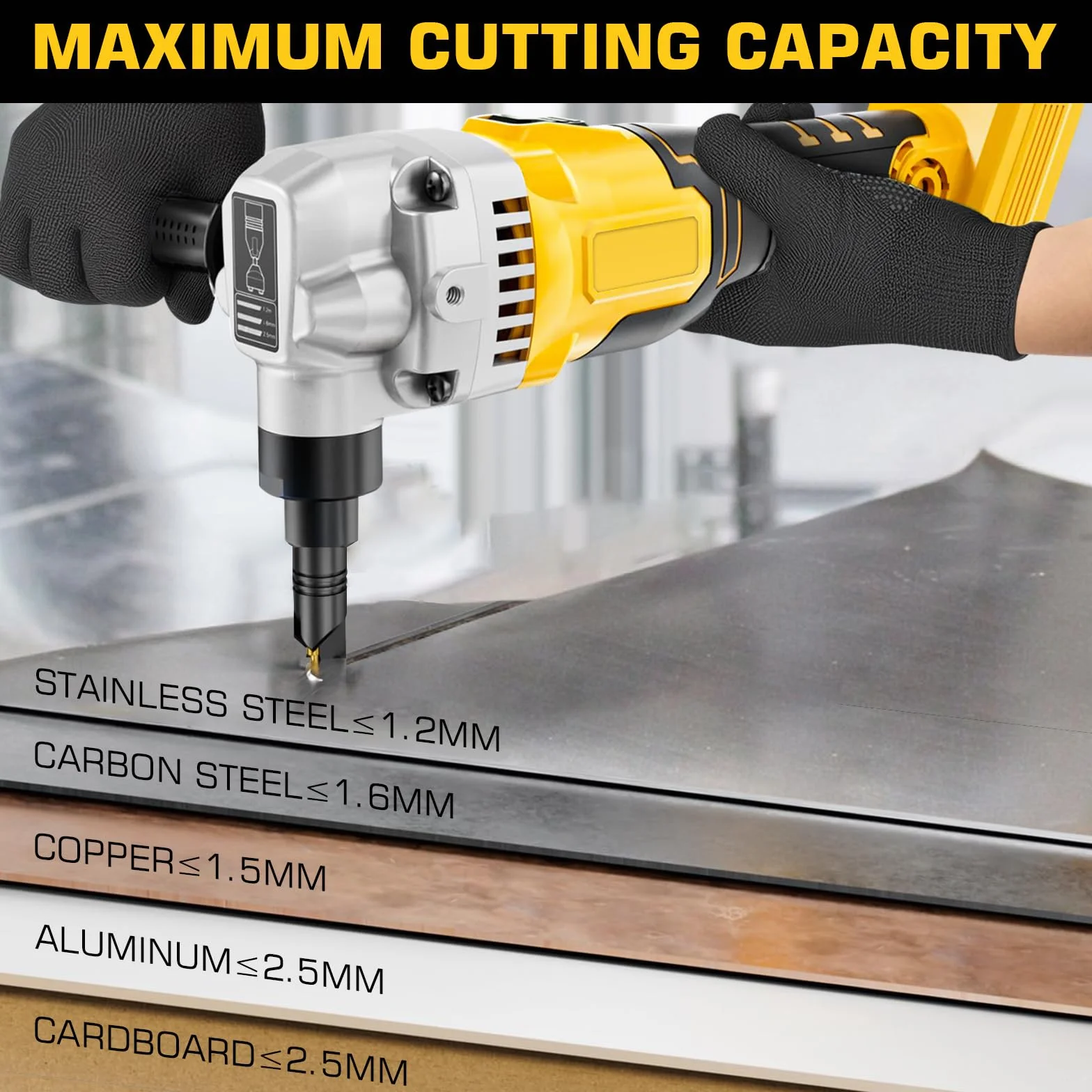 Blechknabber, Akkubetriebener Metallknabber Kompatibel mit Dewalt 18V Akku, Akku Knabber, Blechnibbler Aufsatz, 1900SPM, 3.5m/min, 950W, 3 Stufige Bürstenlose Elektro-Metallschere Blechknabber