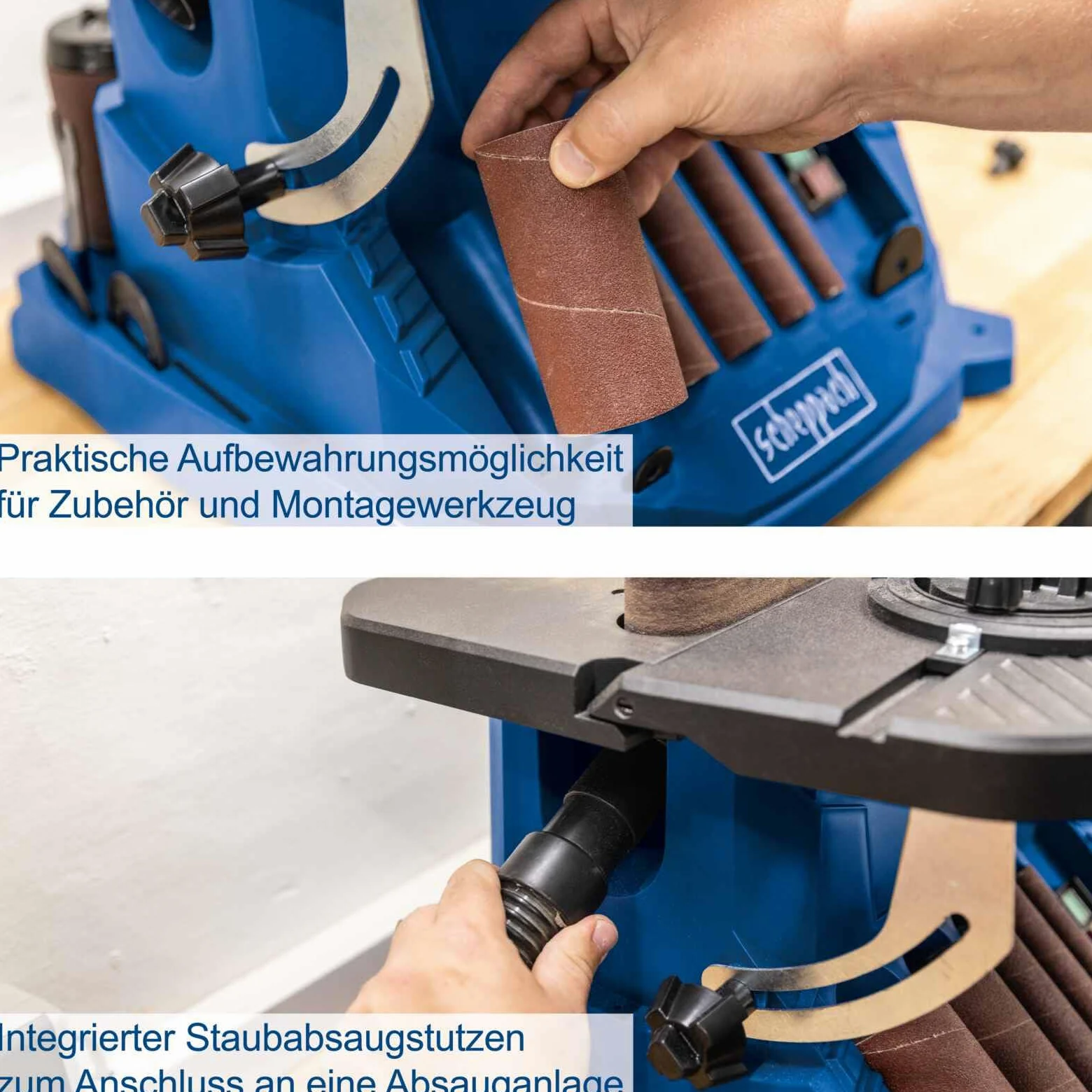 Scheppach oszillierender Spindelschleifer OSM600 | Leistung 450 Watt | Alu-Tischneigbar bis 45° | Oszillationshub 16 mm | inkl. 5 Schleifhülsen & 4 gummierten Schleifwalzen (Modell 2025)