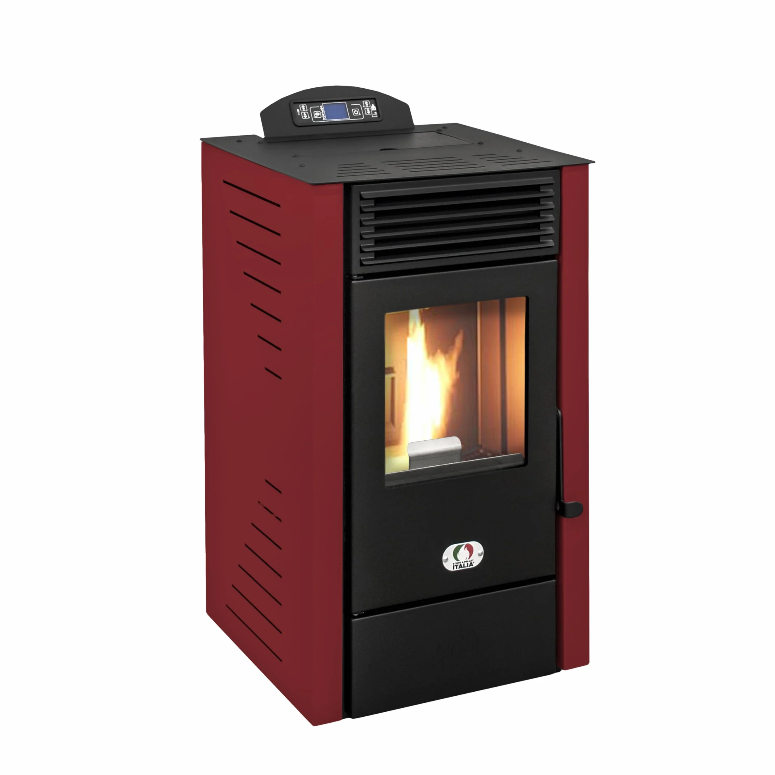 STUFE A PELLET ITALIA California 8 KW WiFi | Pelletöfen Effizienz 91% Heizt 70m² Autonomie 20 Std. Programmierbar WiFi-Steuerung 5 Geschwindigkeiten und Kräfte Kompaktes Design 24 M Garantie Rot