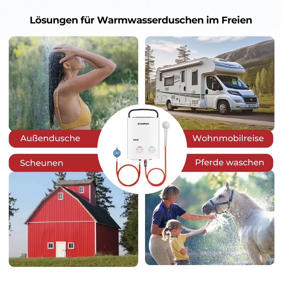 CAMPLUX AY132-DE 5 Liter Tankless Gasdurchlauferhitzer 50mbar, LPG Durchlauferhitzer mit Tragbarer Griff, 10 kW, Propan- oder Butangas, Campingdusche