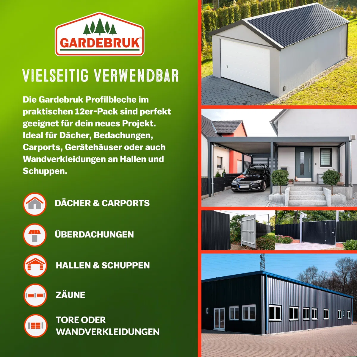 GARDEBRUK Trapezblech 129x46cm 7m² verzinkt Dachblech anthrazit