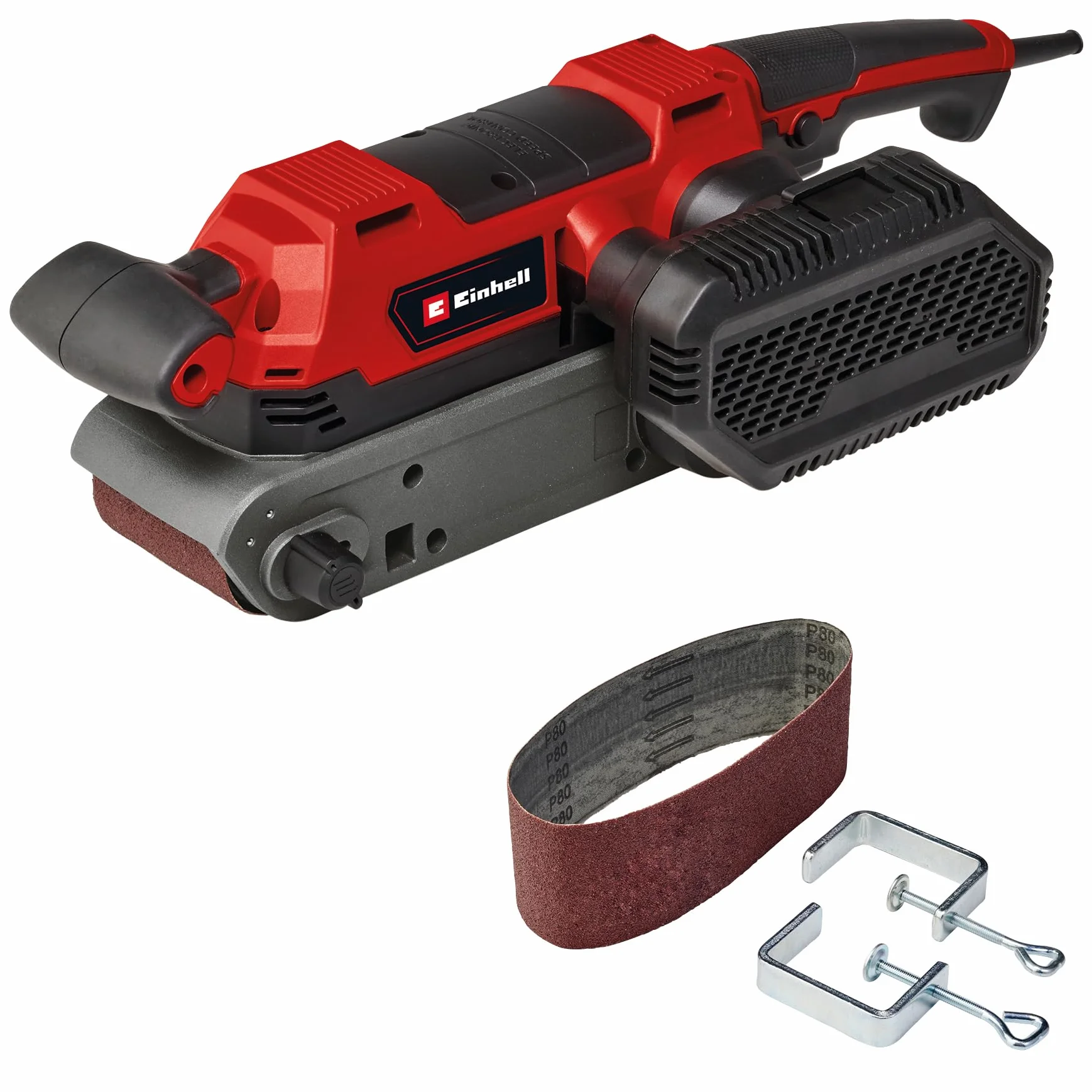 Einhell Bandschleifer TE-BS 850 E (850 W, 400 m/min Schleifbandgeschwindigkeit, Bandlauf-Feinjustierung, Staubabsaugung, auch für stationären Einsatz, inkl. Zubehör)