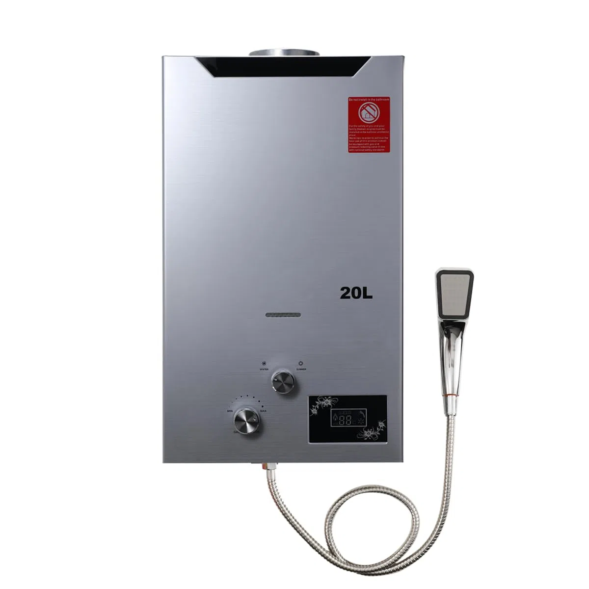 Tragbarer Gas Durchlauferhitzer 20L 40KW Propangas Campingdusche für Dusche im Außenbereich Dusche Bad Warmwasser Camping Dusche LPG Warmwasserbereiter Warmwasser Tankless Instant,Silber