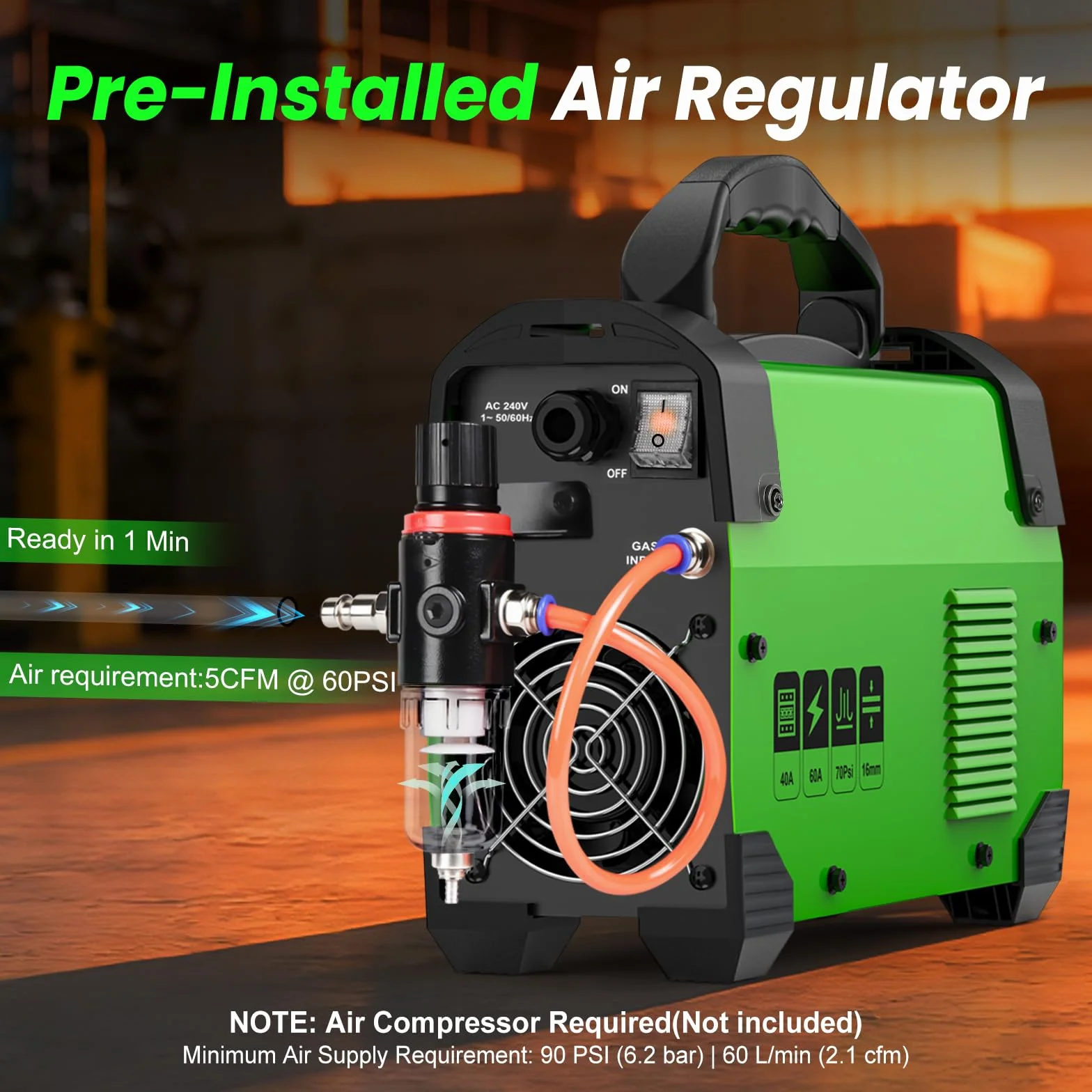 CUT60L PRO – 60A IGBT Plasmaschneider mit Pilotlichtbogen, 240V, 2T/4T – max. Schneiddicke 16 mm, Digital-LED-Display, tragbar