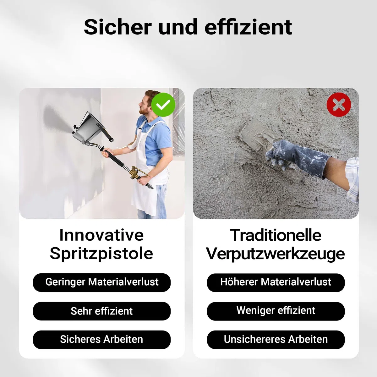 Wiltec Verputzmaschine 6-10 bar, Putzpistole mit 8 mm Düse, Mörtelpistole 3,7 l Trichter, Putzwerfer 72 cm, Putzmaschine Aluminium und Edelstahl
