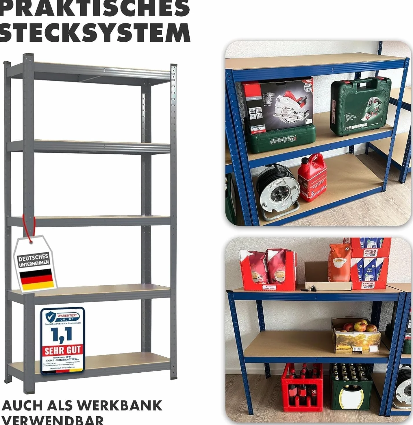 Floordirekt Schwerlastregal - Steckregal, Kellerregal, Lagerregal, Werkbank - Traglast bis 1250 kg - Schnelle Montage (Anthrazit-Grau, 180 x 90 x 45 cm)