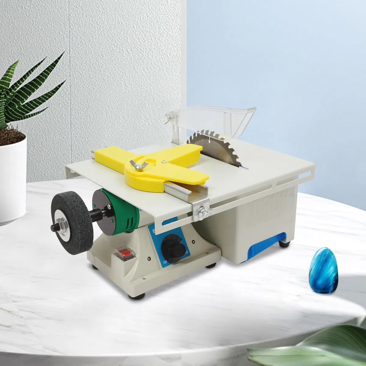 5-in-1 Mini Tischkreissäge, 800-10000RPM Edelstein-Polierschleifmaschine, Multifunktionale Schleifmaschine mit Flexibler Welle, Tischschleifmaschine für Polieren, Schneiden, Polieren, Schleifen