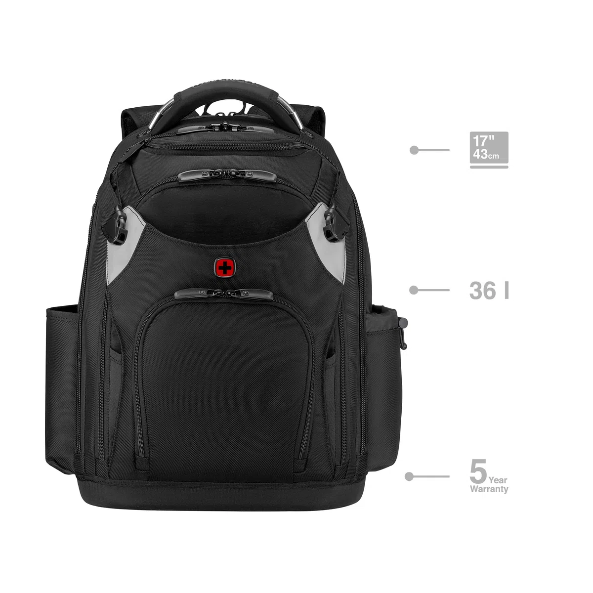 WENGER Tool Backpack Pro Werkzeugrucksack mit 17 Zoll Laptopfach, Arbeitsrucksack für Handwerker, Herausnehmbarer Werkzeug-Caddy, Schwarz, 653722