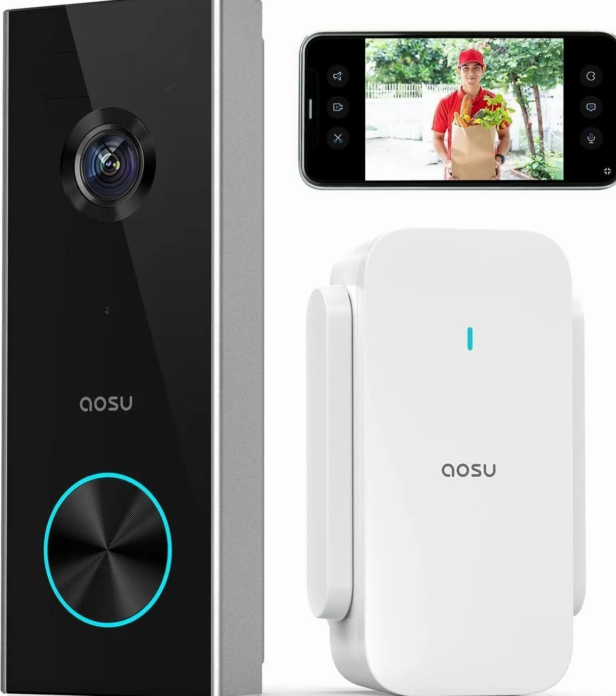 aosu Türklingel mit Kamera 2K Video Türklingel, Verschlüsselte Speicherung klingel Kamera mit K.I. Personenerkennung mit AI, batteriebetrieben, Arbeit mit Alexa