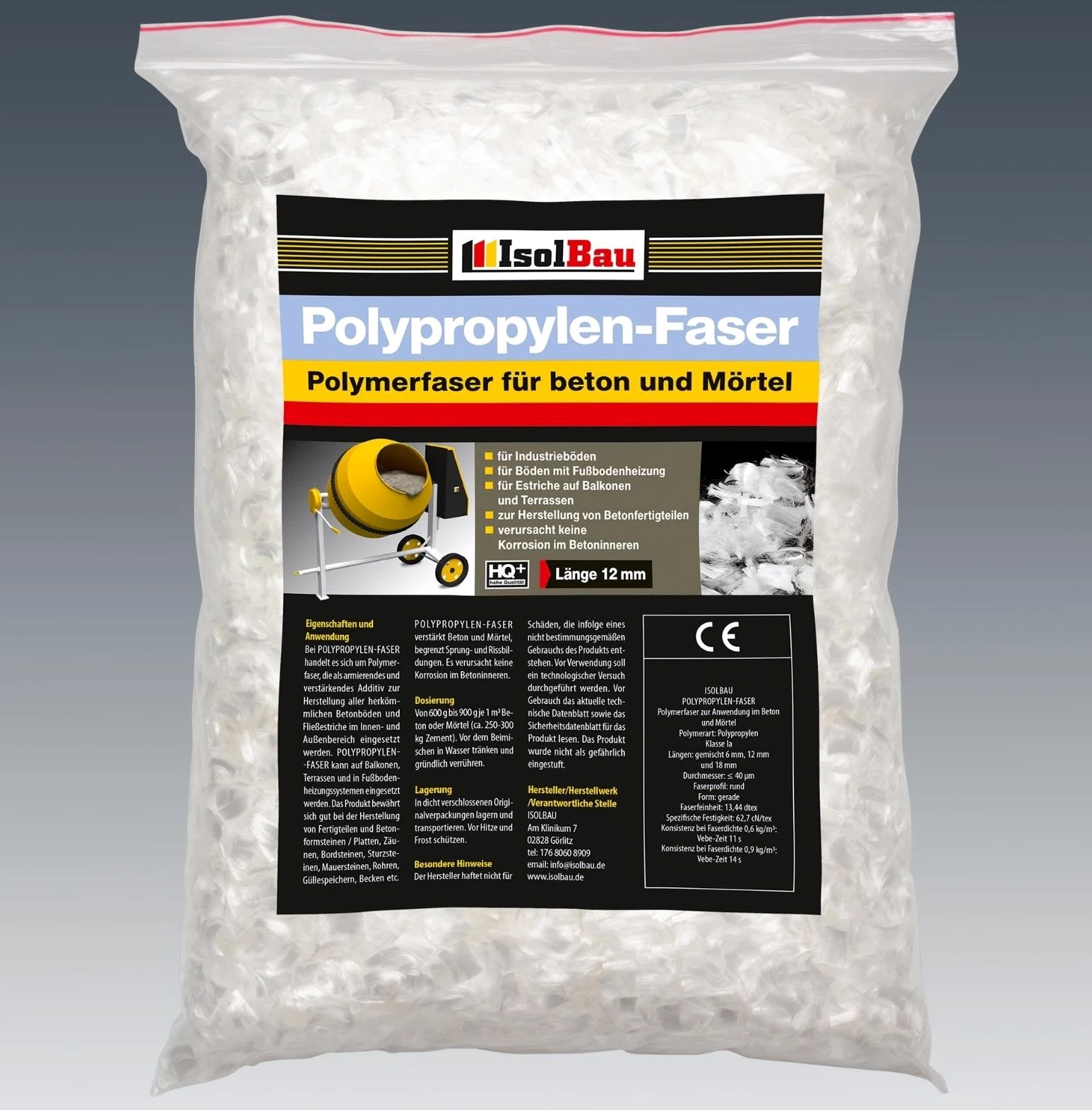 Isolbau Polypropylen-Faser - 3 kg Hochertige Polymerfaser für Beton, Mörtel, Estrich, Gips - 6 mm, 12 mm, 18 mm Mix