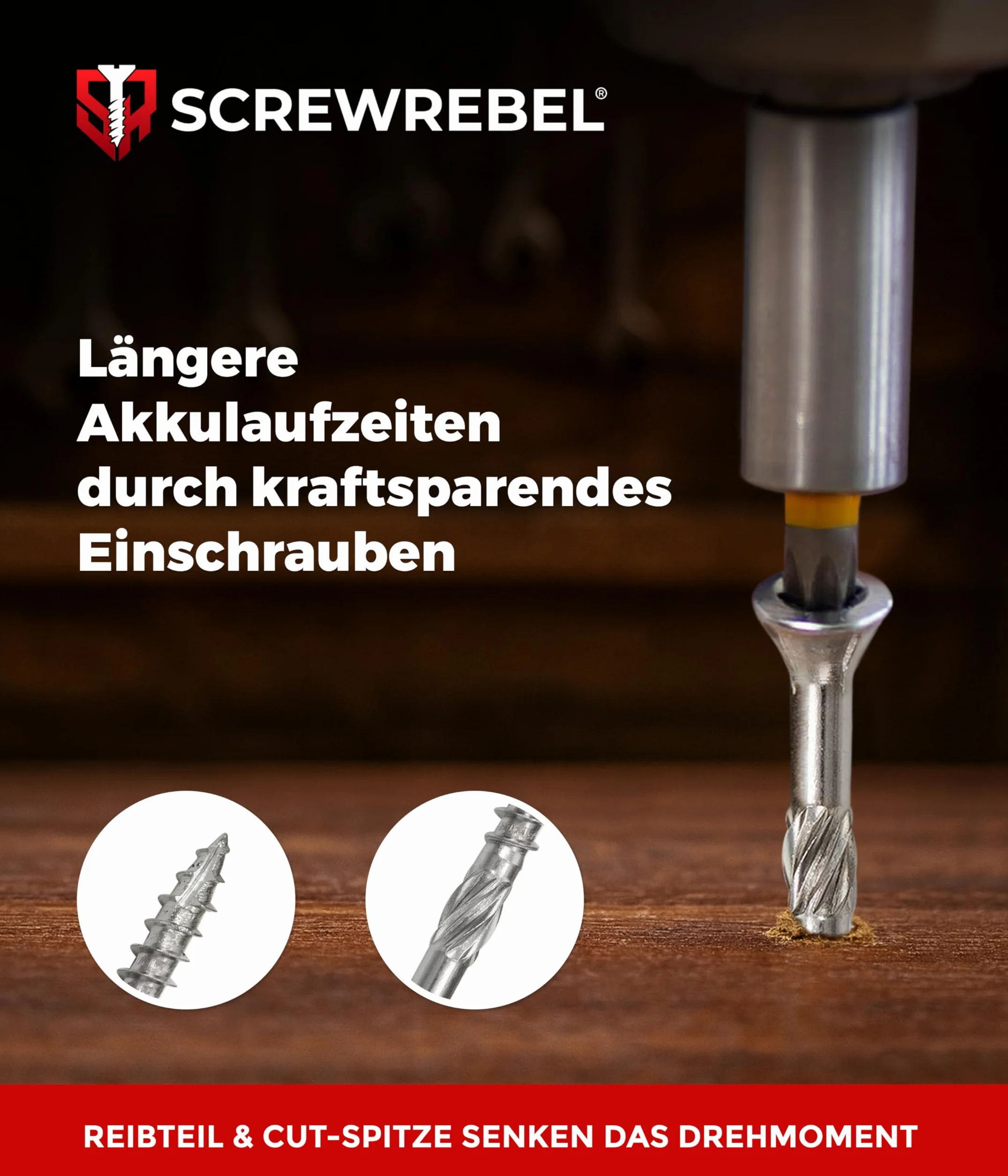 SCREW REBEL Terrassenschraube ST-FIX Edelstahl C1 5,0 x 60mm - 500 Stück inklusive S2-Bit, TX 25, Zier-Senkkopf, Schaftfräser, Sägezahn Gewindeschliff, Cutspitze, Dielenschraube gewachst