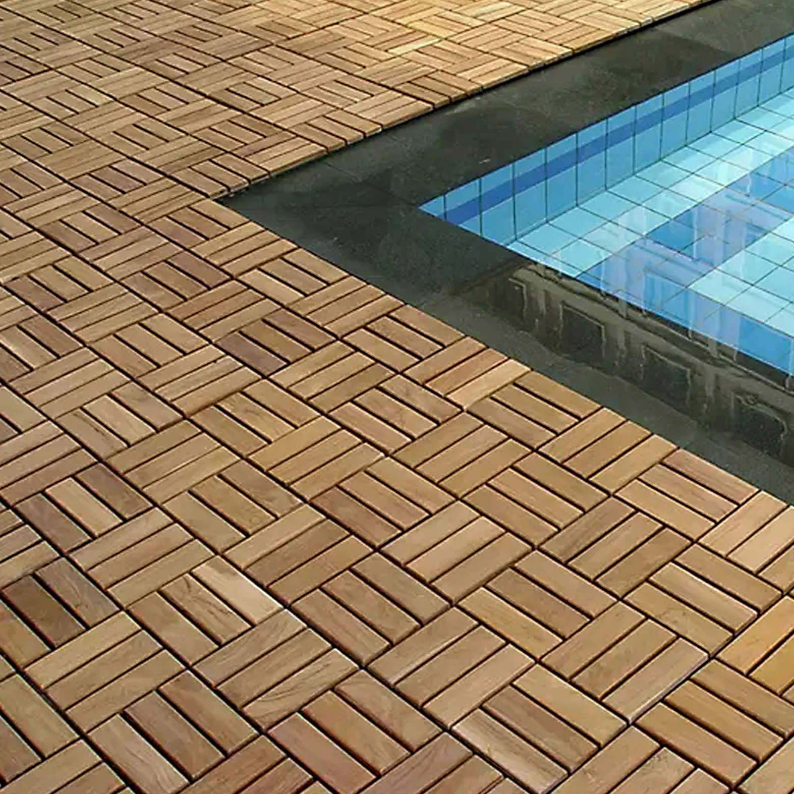 HENGMEI Holz Terrassenfliesen 30x30 cm mit Klicksystem Wetterfest Pflegeleicht mit Drainagesystem- 55er Set für 5 m² Holzfliesen mit Drainagesystem für Balkon, Garten, Terrasse- Modell B