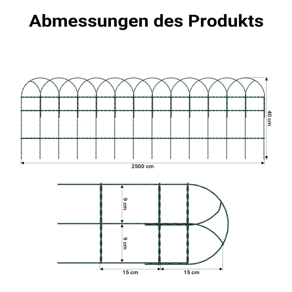 Wiltec Gartenzaun 0,4 x 25 m grün, Maschendrahtzaun Stahl PVC-beschichtet, Drahtzaun 9 x 15 cm Maschen, Zaun für Garten, Maschenzaun einfache Montage