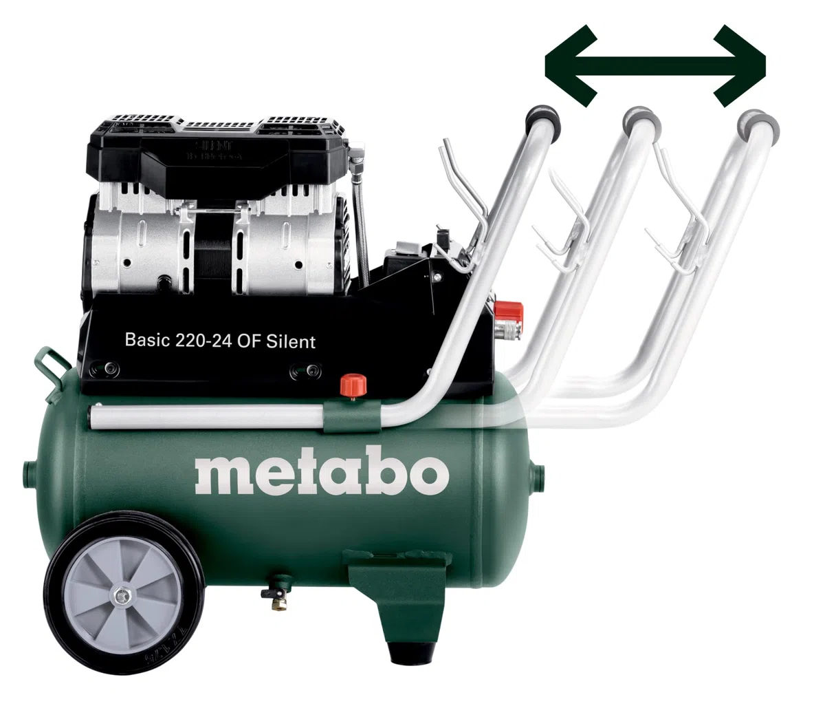 metabo Kompressor Basic 220-24 OF Silent - 24L Kessel, 8 bar Druck, 110 l/min Füllleistung - Ölfrei, leise, mobiler Werkstatt-Kompressor für Heimwerker & Profis - Inkl. Schnellkupplung und Zuggriff