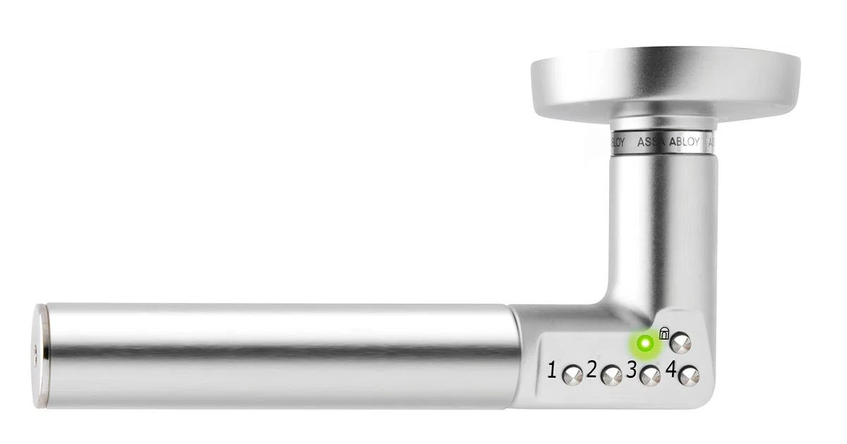 ASSA ABLOY digitaler Türbeschlag Code Handle DIN Links - Zimmertürbeschlag mit PIN-Code - Silber