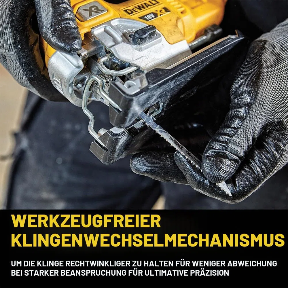 Dewalt 18V Akku-Pendelhubstichsäge DCS335NT (bürstenlos, verstellbarer Alu-Druckguss-Sägeschuh, 3-fach Pendelhub, inkl. Absaugadpater, Sägeschuh-Schutzauflage, TSTAK Box II, Lieferung ohne Akku)