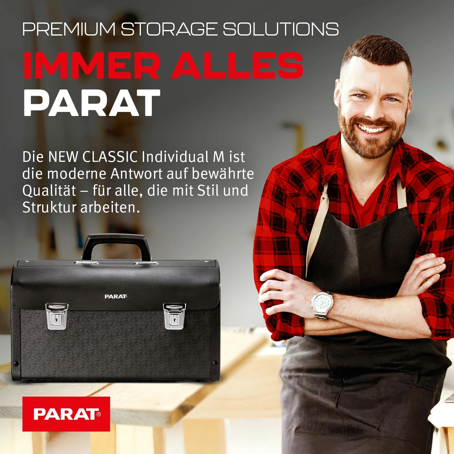 PARAT NEW CLASSIC Individual M leere Werkzeugtasche 15 L | Robuste Ledertasche mit ABS-Seiten & Steckschlössern | Kompakte Profi-Werkzeugtasche mit Tragegriff | Sicher & funktional im Einsatz