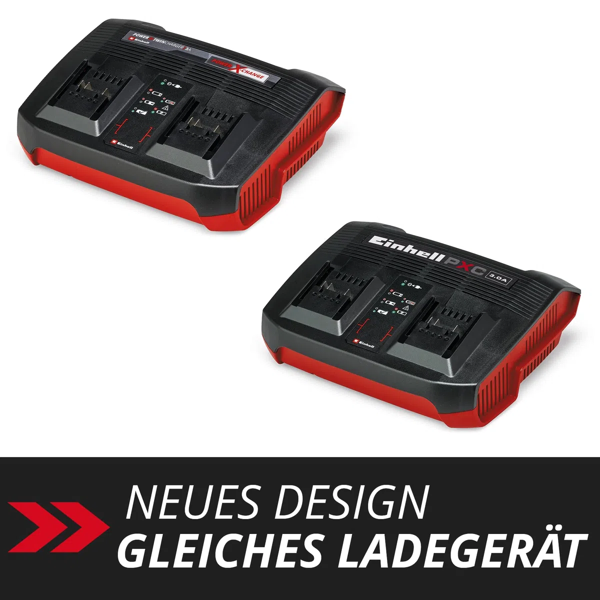 Original Einhell Ladegerät Power X-Twincharger 3A Power X-Change (Li-Ion, 18V, gleichzeitiges Laden von 2X 18V Akkus, permanente Akkuüberwachung + int. Lademanagement, 6-fache Zustands-LED-Anzeige)