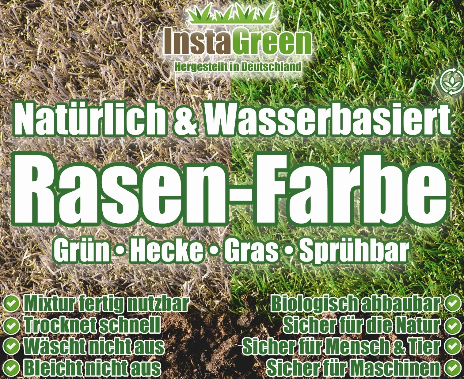 Hecken- & Rasenfarbe 1 Liter Sprühflasche - gebrauchsfertige Grasfarbe - wasserbasiert biologisch abbaubar