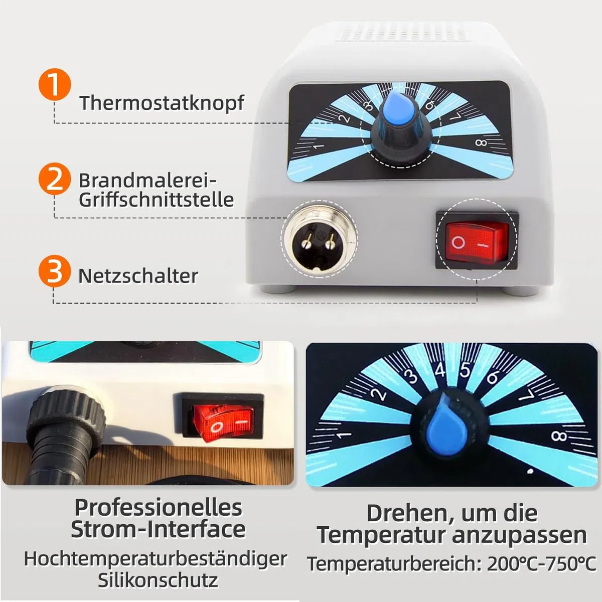 Brandmalstation,Brandmalerei Set Bastelset Lötstation Lötkolben Set einstellbare Temperatur 200℃ - 800 ℃ Brennkolben 25W mit 30tlg Lötspitzen, Holzbrennstation, Brandmalkolben für Holz, Le