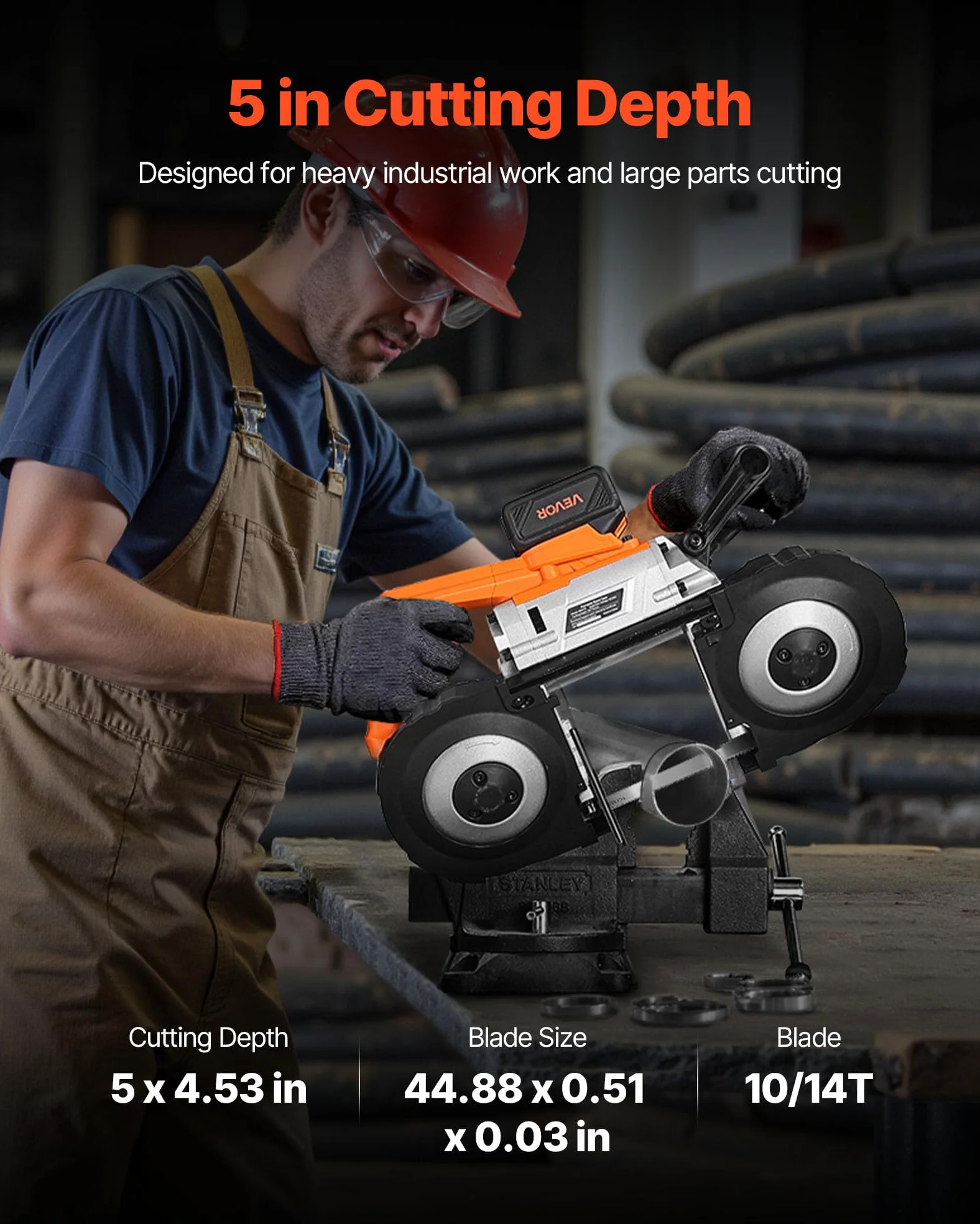VEVOR 20 V Akku Bandsäge, 127x115mm Schnitttiefe, Metallbandsäge mit bürstenlosem Motor, 4000-mAh-Akku und Ladegerät, 0–120 m/min variable Drehzahl, zum Schneiden von Metall, Holz