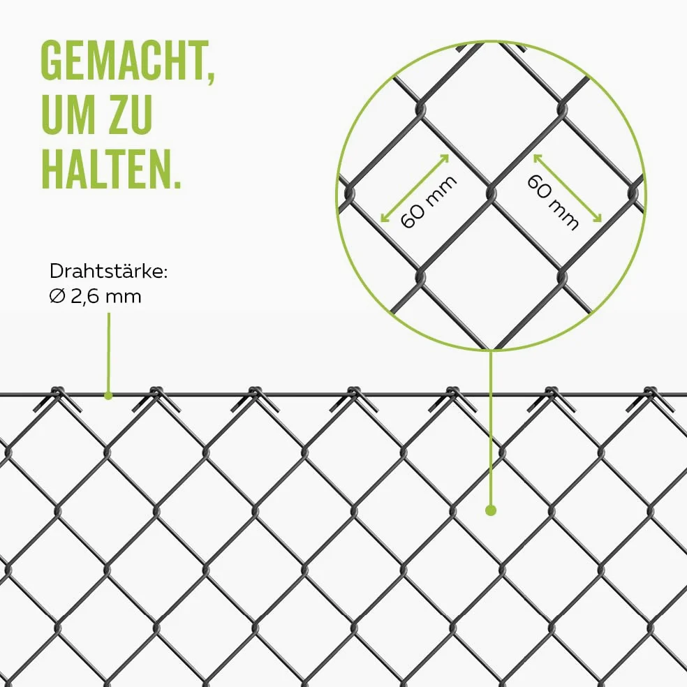 Alberts 604660 Maschendrahtgeflecht | Maschendrahtzaun, Hundezaun, Gartenzaun, Hasendraht | Höhe: 150 cm, Länge: 15 m, Draht-Ø 2,6 mm | Anthrazit