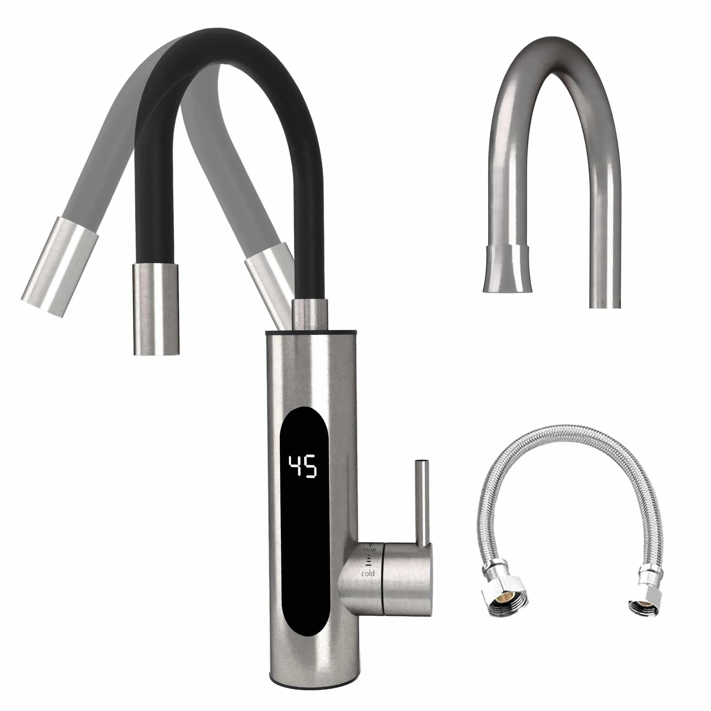 HOGART Elektrische Wasserhahn mit Durchlauferhitzer 230v für Küche, Garten, Bad, Wohnwagen, Camping, 2 Aufsätze, Smart Heater, Armatur mit Sofortiger Warmwasserbereiter, Warmwasserhahn, Wasserboiler
