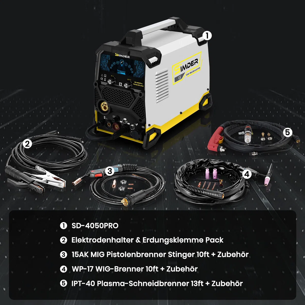 MAG Aluminium Schweißgerät 10 in 1 200A Impuls MIG//MAG/HF WIG/MMA/Spool Gun/Pilot ARC Plasmaschneider SSIMDER MAG Schweißgerät SD4050Pro Elektroden Schweißgerät für Farm Repair Home DIY Autoreparatur