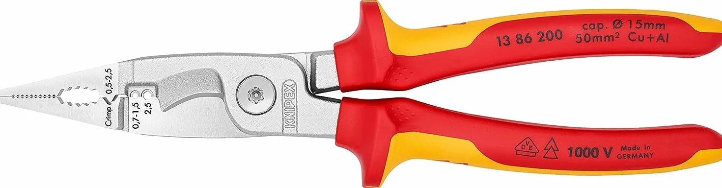 KNIPEX Elektro-Installationszange auf SB-Karte verchromt isoliert mit Mehrkomponenten-Hüllen, VDE-geprüft 200 mm, 13 86 200 SB