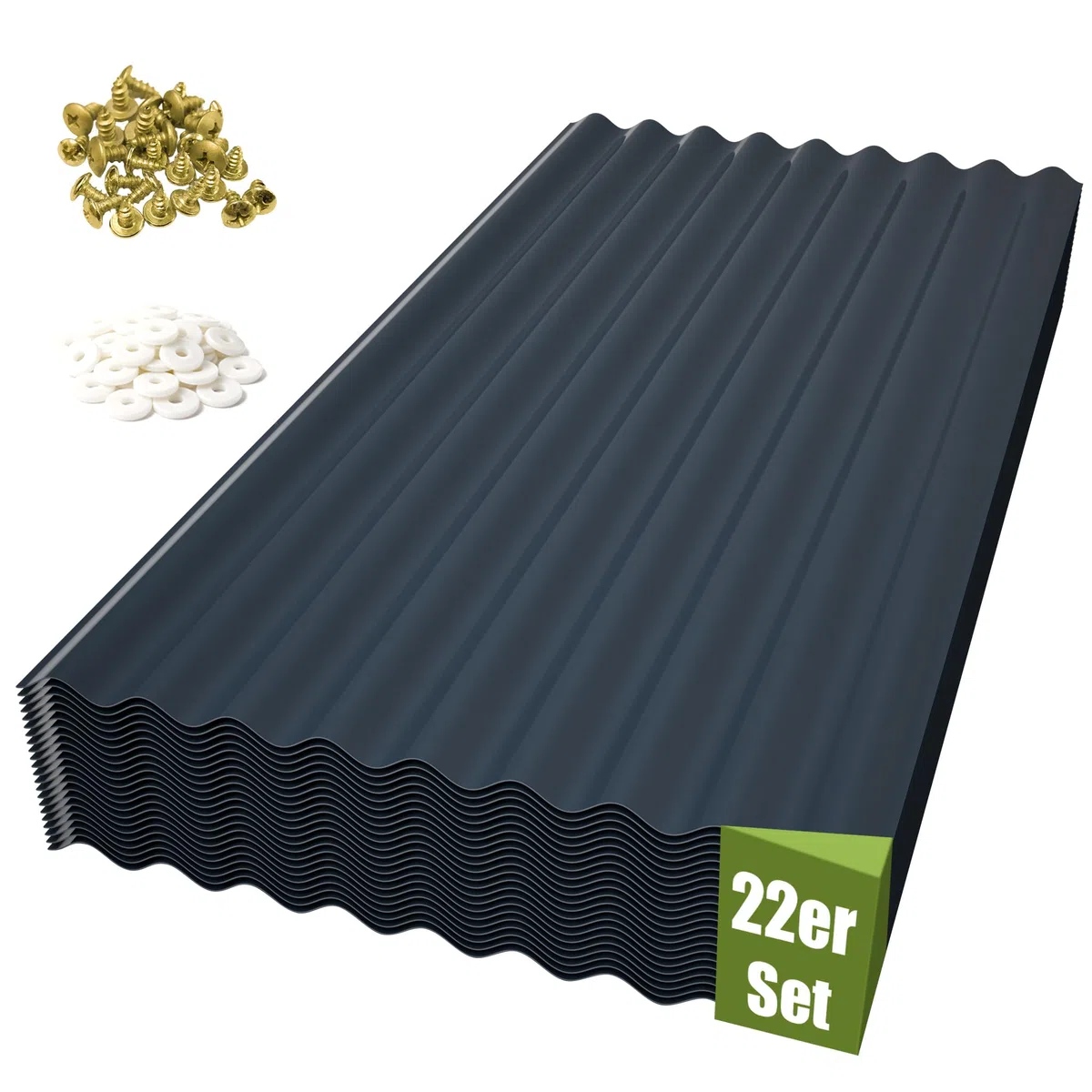 Thanaddo Wellplatten Anthrazit, 22er Set Wellplatte Dach Kunststoff Welldach mit Schrauben, wetterfest Dachplatten UV beständig, 1mm Stärke - 56 x 108 cm - 22 Stück