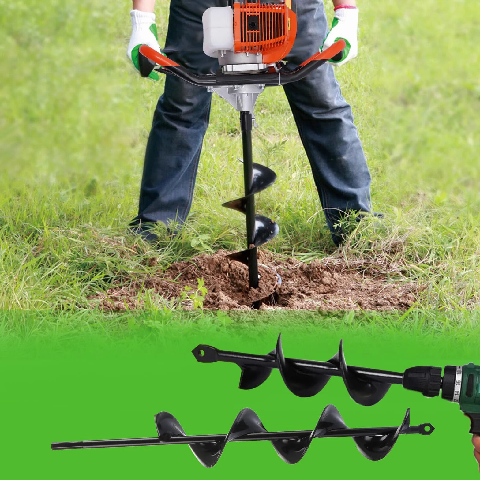 APACALI 4 Stück Erdbohrer für Akkuschrauber, Gartenbohrer Erdbohrer für Bohrmaschine, Pflanzbohrer Akkuschrauber, Schwerlast Blume Pflanzgefäße Schnecke Löcher graben, Schwarz
