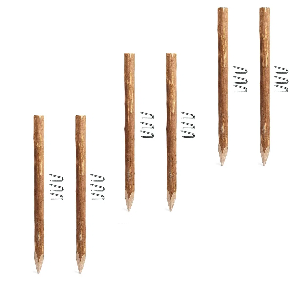 BOGATECO 6 x Haselnuss Staketenzaun Pfosten | Höhe 120 cm | Angespitzte Holz-Pfahl | 6-teiliges Set | Zaunpfosten Hozpflock Holzzaun Zaunpfähle Holzpfosten rund| Holzpfahl für Bauernzaun Gartenzaun