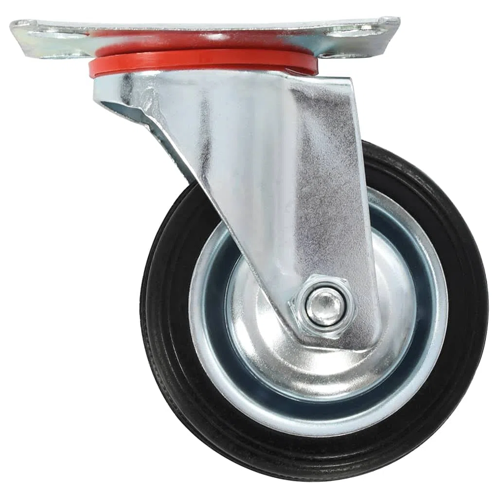 Lenkrollen Set 4 Stk 75 mm aus Gummi und Eisen mit Zinkbeschichtung, leise laufende Möbelrollen mit Doppelbremsen, 50 kg je Rolle für Werkbank Wagen Regal und Pflanzenständer