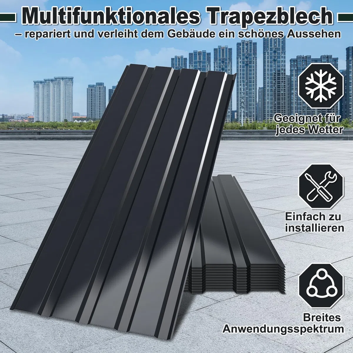 Dachblech Trapezblech Set Anthrazit – 24 Wellblechplatten, 129x46 cm, rostfrei, 0,25 mm dick, ideal für Carport, Wandverkleidung und Dachabdeckung