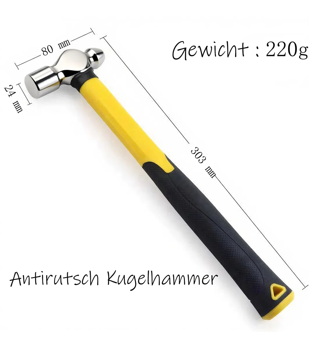 Kugelhammer 220g,Anti-Vibration,Rostschutz,Stoßdämpfender Kunststoffgriff.