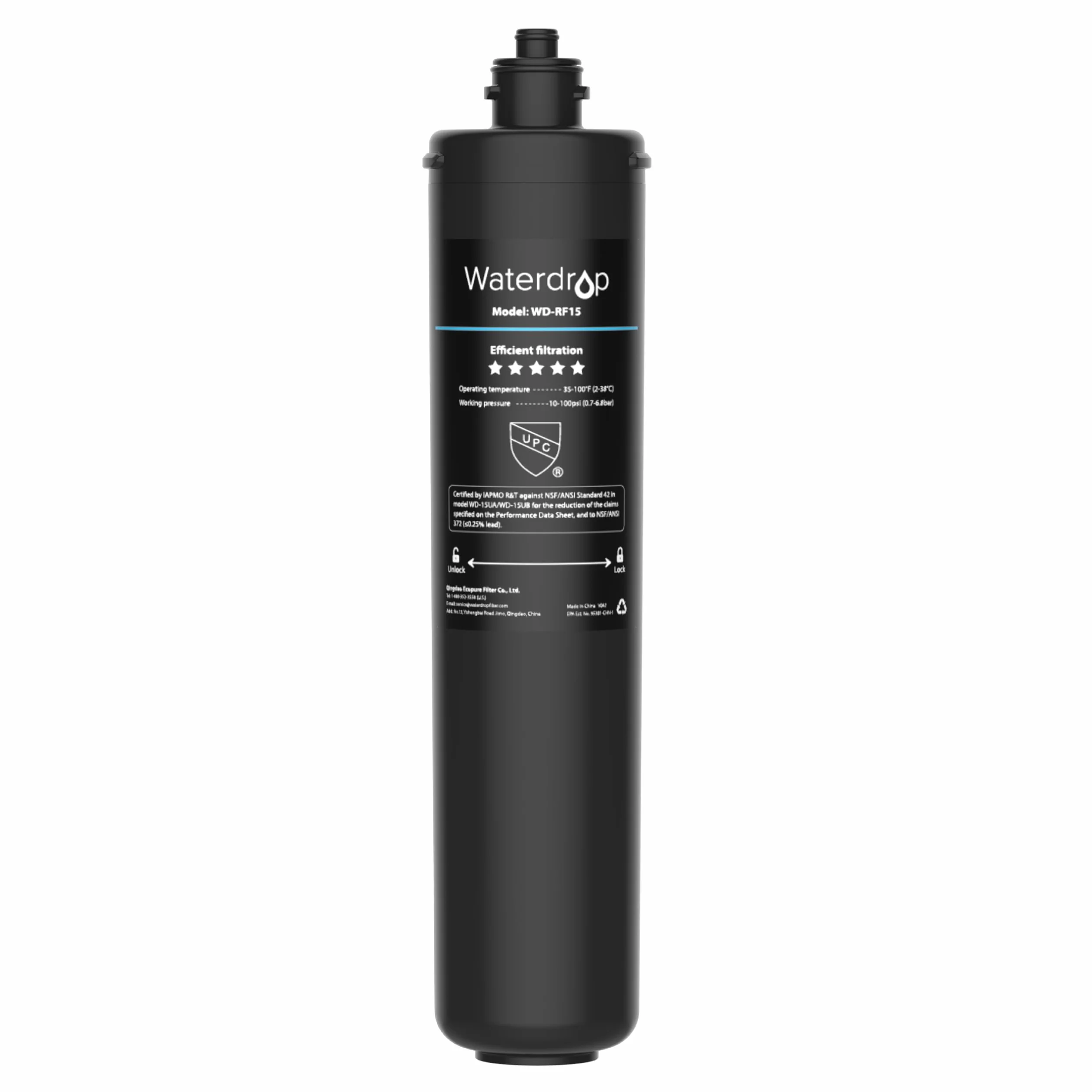 Waterdrop RF15 Ersatz-Filterkartusche für 15UA/15UB Wasserfilter unter der Spüle, reduziert PFOA/PFOS, PFAS, Blei, Chlor, schlechten Geschmack und Geruch, NSF/ANSI 42 zertifiziert, 70.000 Liter