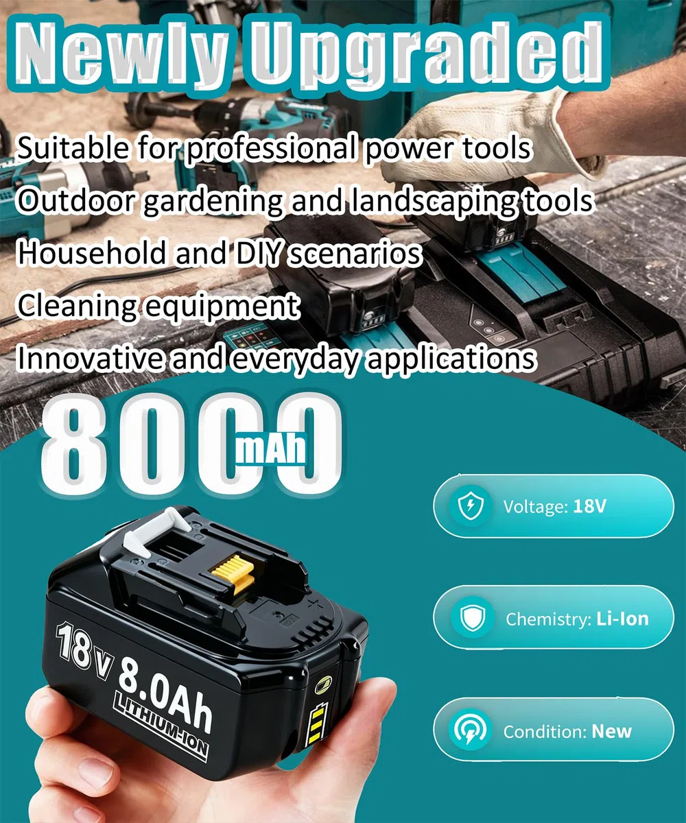 2X 18V 8.0Ah/8000mAh Ersatzakku für makita akku Kompatibel BL1860B BL1850B BL1840 BL1830 BL1845 194205-3 LXT-400 Bohrmaschinen, Schraubendrehern, Kartuschenpistolen, with LED Werkzeugakku.