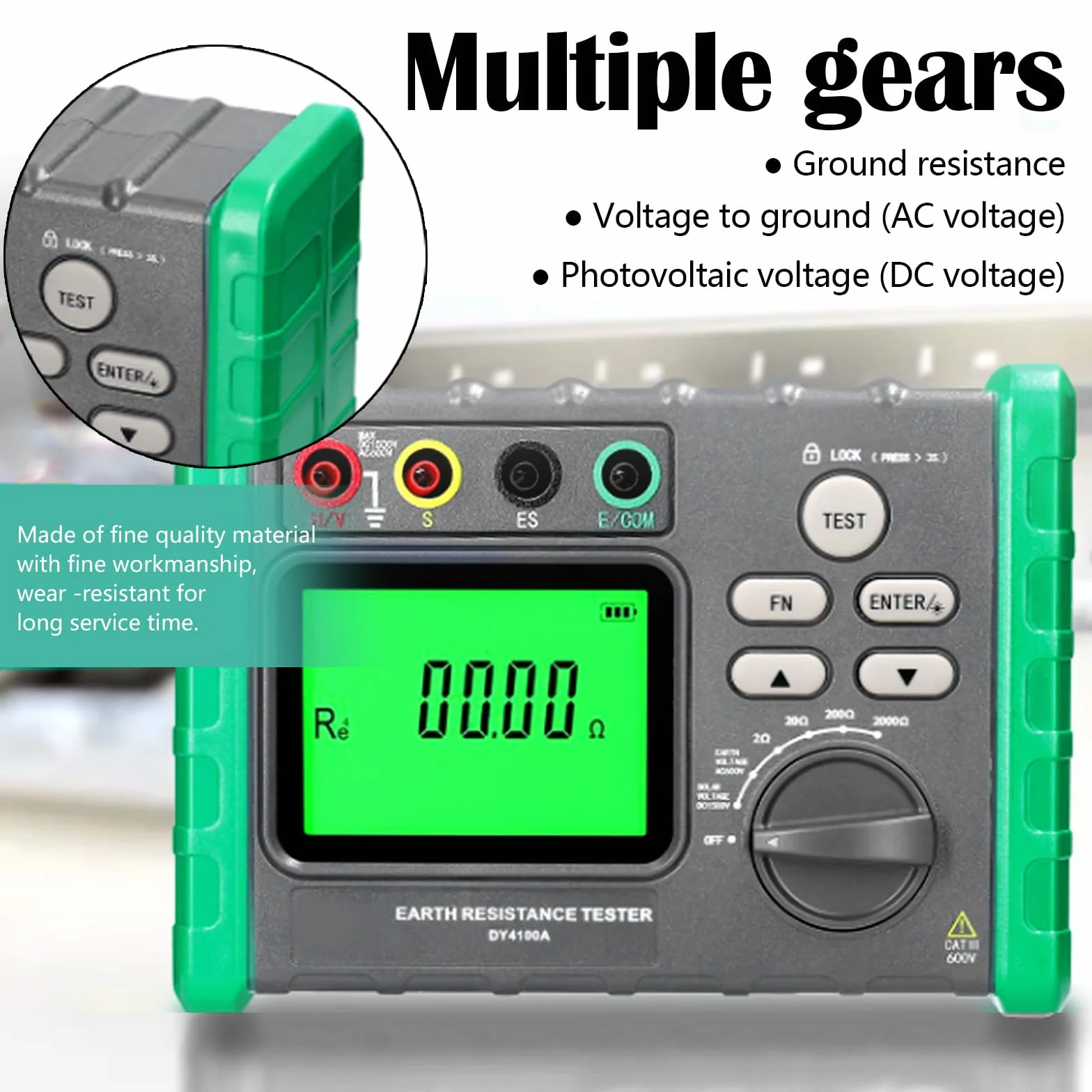 Isolationswiderstandstester, Erdungswiderstandsprüfer 0-2000Ω/ohm Isolationstester Erdspannung AC 0-600V PV Spannung DC 0-1500V Erdungsmessgerät Digital Megaohmmeter Resistance Tester