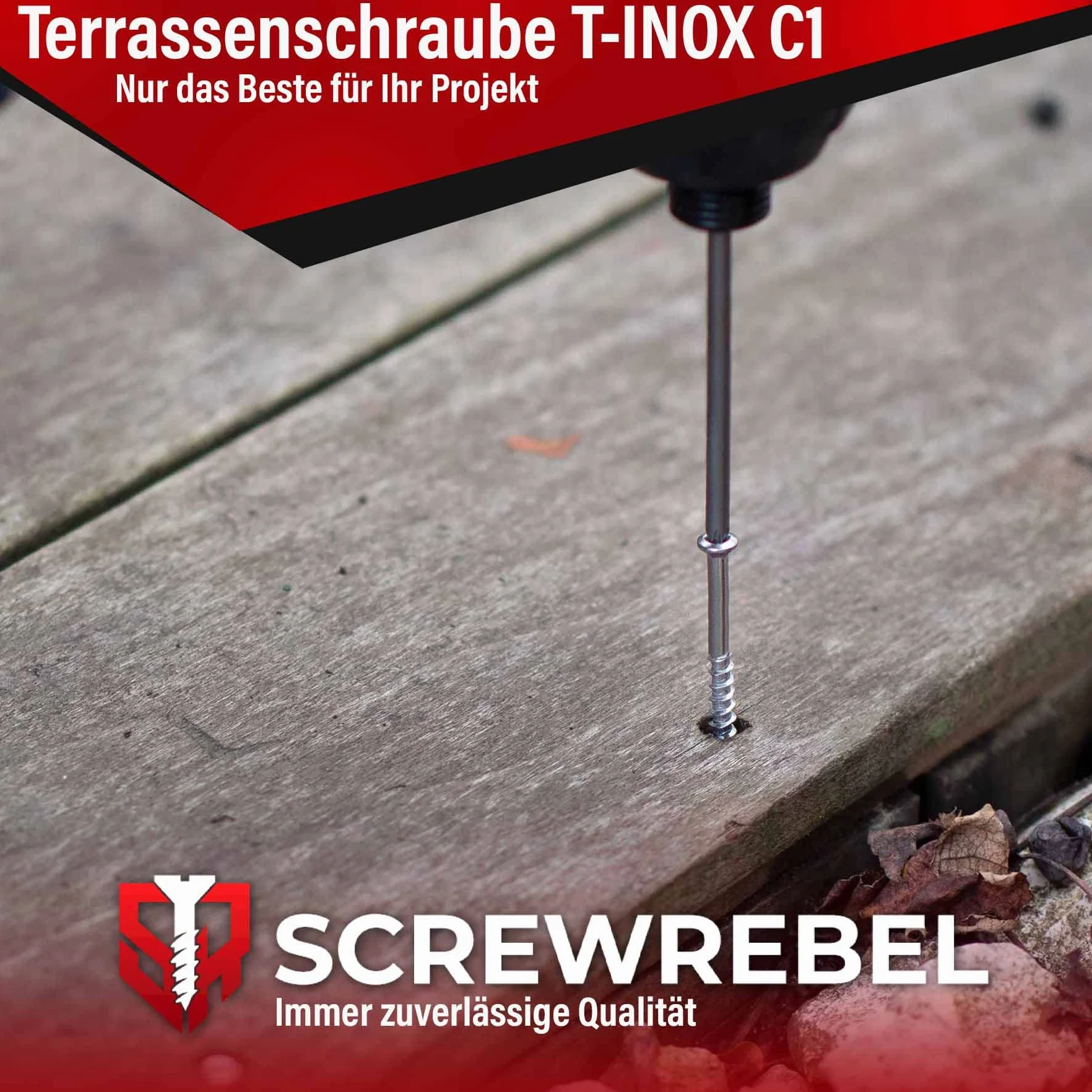 SCREW REBEL Terrassenschrauben 5 x 60 T-INOX 500 Stück Edelstahl gehärtet C1, Torx 25, inkl. Edelstahl Bit