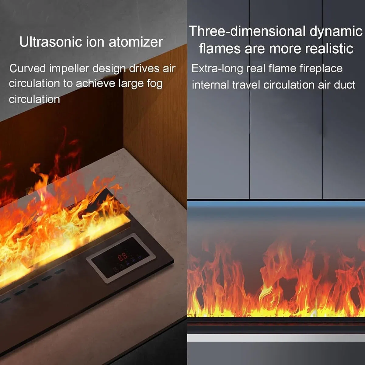 Dekorativer Elektrokamin mit Einsatz, Luftbefeuchter mit 3D Zerstäuber-Wasserdampf mit 3mm ultradünnem oberen Panel (70cm)