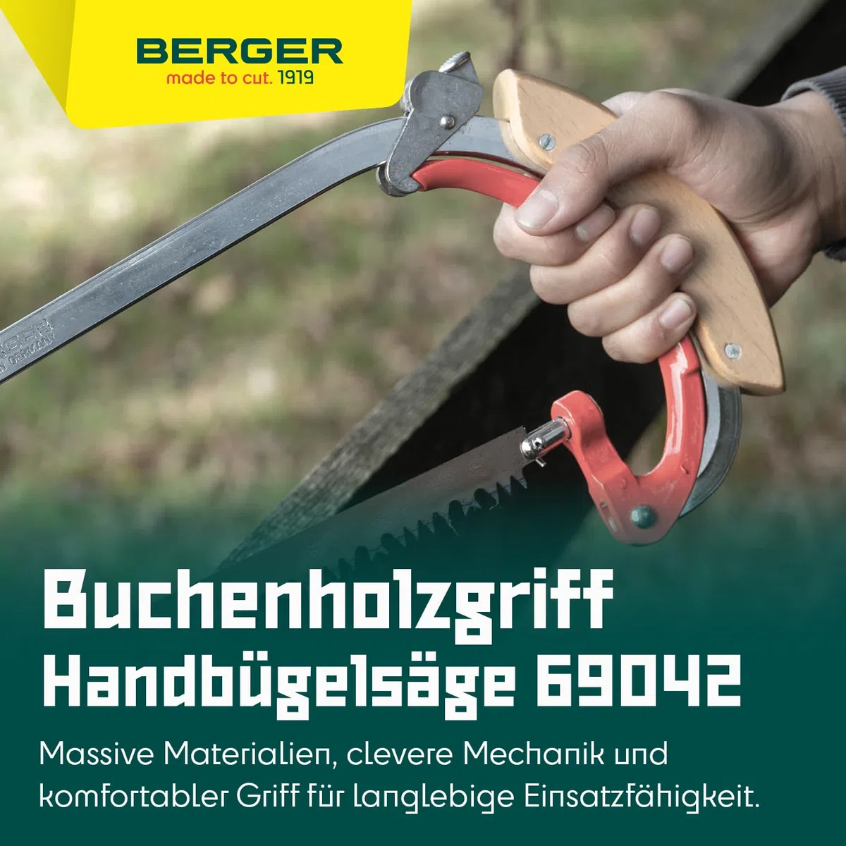 Berger I Bügelsäge 69042 mit Buchenholzgriff und stufenlos drehbarem Sägeblatt I Länge 35 cm I mit Schnellspannung I Baumsäge Handsäge I Astsäge I Made in Germany